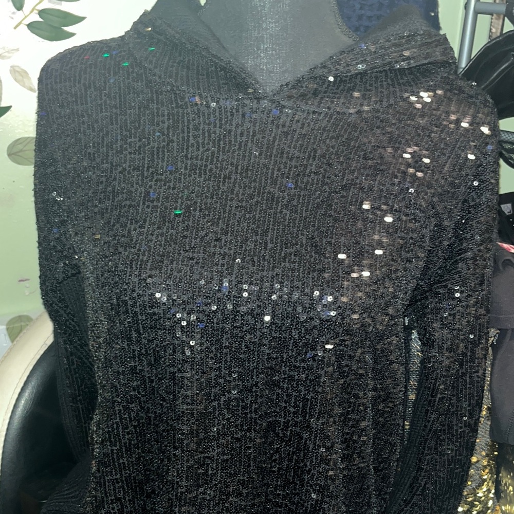 #520| NWT -INC International Concepts Black Sequin Jacket w/ hoodie